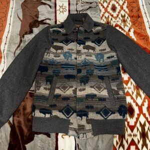 Gray Buffalo Patterned Bomber Jacket